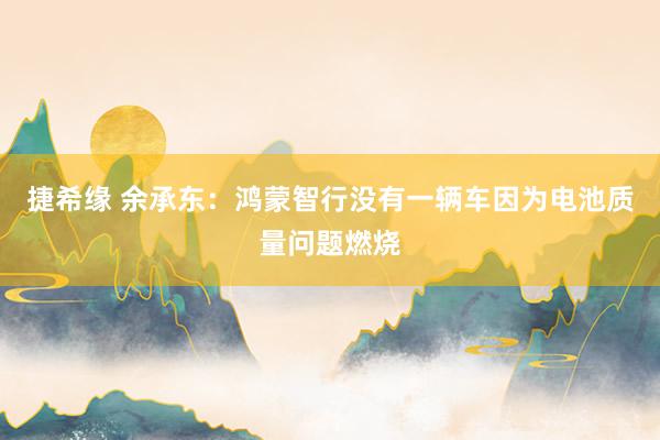 捷希缘 余承东：鸿蒙智行没有一辆车因为电池质量问题燃烧