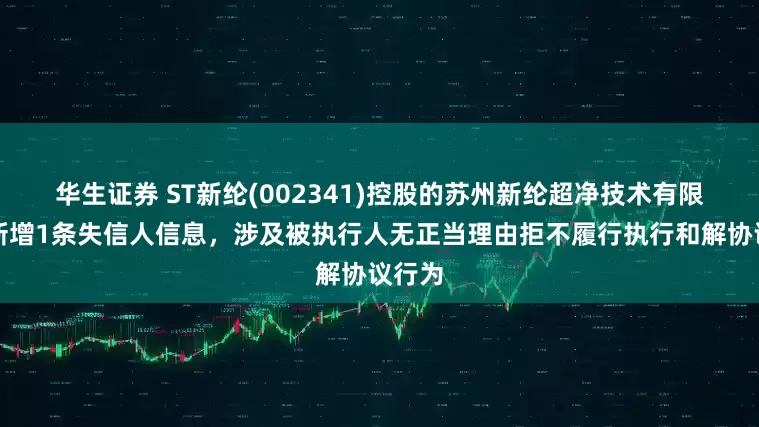 华生证券 ST新纶(002341)控股的苏州新纶超净技术有限公司新增1条失信人信息，涉及被执行人无正当理由拒不履行执行和解协议行为